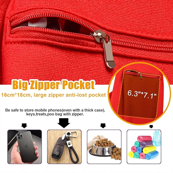 Tomkas Small Dog Cat Sling Carrier Puppy Purse Travel Wrap Soft Crossbody Pet Bag (Red, M - Zip Pocket & Classic Strap)