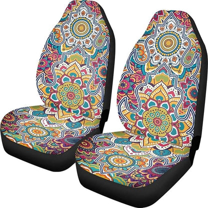 Dreaweet Boho Car Seat Covers Front Seats Mandala Lotus Flower Car Accessories for Women Interior 2 Piece Washable Universal Seat Covers for Cars SUV Sedan Easy to Install