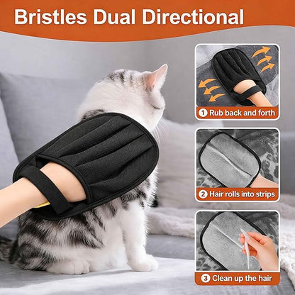 Purrmitive Upgraded Pet Hair Removal Gloves for Cats & Dogs, Five-Finger Electrostatic Reusable Magic Brush for Effortless Pet Hair Remover Tool on Carpet, Clothing, Laundry, Couch, Car Seat (Black)