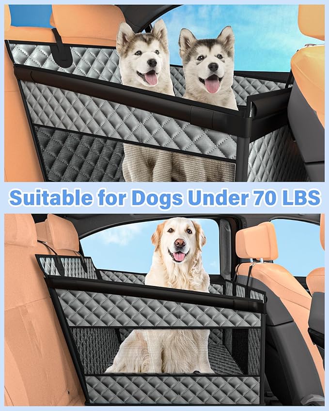 Instraella Dog Car Seat for Large Dogs, Back Seat Extender for Dogs, Foldable Pet Car Seat with Waterproof Oxford Fabric and Non-Slip Bottom, All-Around Protection and Strong Support, Grey