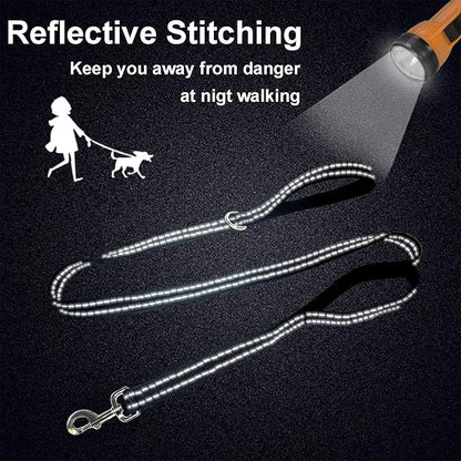 Dual Padded Handle Standard Dog Leashes with Reflective Stitching,360° Rotatable Heavy Duty Metal Buckle,D-Ring,Durable Nylon,for Medium Sized Dogs from 20 to 60 Pounds Walking and Training Black 5Ft