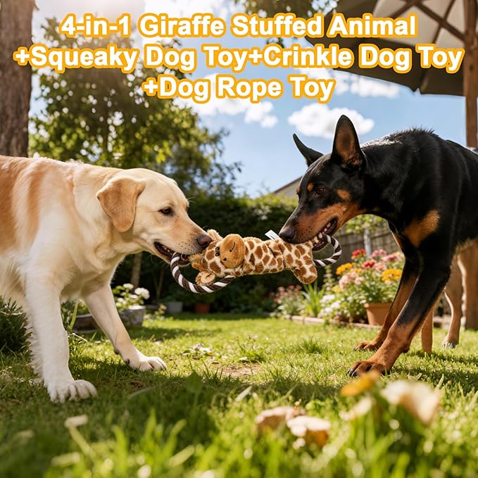 Giraffe Plush Squeaky Dog Toy with Crinkle Paper Puppy Teething Chew Toy Cute Soft Funny Indoor Outdoor Interactive Tug of War Dog Rope Toy for Small Medium Large Dogs Toy Gift 39.5cm/15.55in