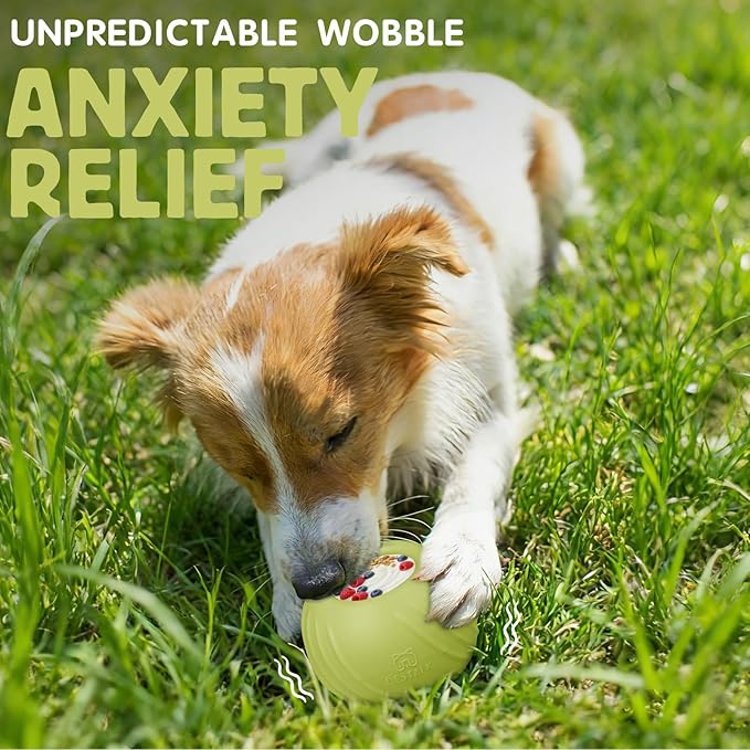 Long-Lasting Dog Lick Toy, Wobbly Dog Enrichment Lick Bowl to Keep Dogs Busy, Interactive Stuffable Dog Treat Feeder for Boredom, Silicone Treat Dispensing Chew Toy(Green,L)
