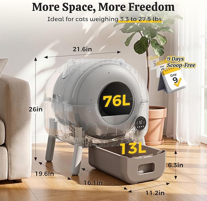 WARCAT Automatic Self-Cleaning Cat Litter Box, Two-Tone Color Design, Large Capacity Smart Litter Box with APP Control & Safety Sensors, Includes 1 Roll Garbage Bags (Orange)