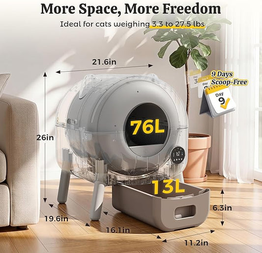 WARCAT Automatic Self-Cleaning Cat Litter Box, Two-Tone Color Design, Large Capacity Smart Litter Box with APP Control & Safety Sensors, Includes 1 Roll Garbage Bags (Orange)