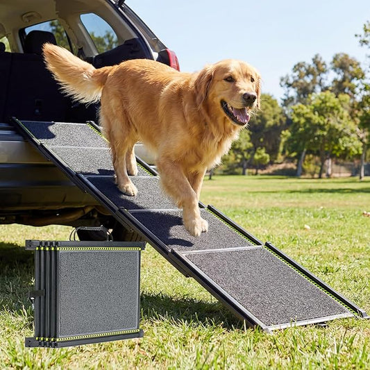 Veehoo Telescoping Dog Ramp for Car Truck SUV, 71" Long 20" Wide Lightweight Aluminium Pet Ramps with Non Slip Surface for Large Dogs, Portable Compact Outdoor Ramp for Dog to Get in Car, Up to 110lbs