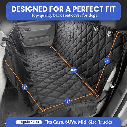 4Knines Dog Backseat Cover with Hammock for Cars, SUVs, and Trucks – Waterproof Layers, Nonslip Seat Protector, Durable Nylon Clips, K9 Shield with Heavy Duty Thread, (Regular, Grey)