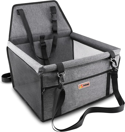 Petbobi Pet Reinforce Car Booster Seat for Dog Portable and Breathable car Booster seat with Seat Belt Dog Carrier Safety car seat for Travel, with Clip on Leash with PVC Tube (Cationic Fabric Grey)