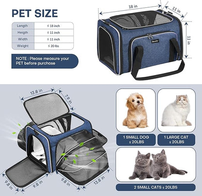 Premium Pet Carrier – Dog & Cat Travel Bag, Airline Approved, Soft-Sided Design for Small to Large Pets, TSA Compliant, Expandable & Collapsible (Blue)