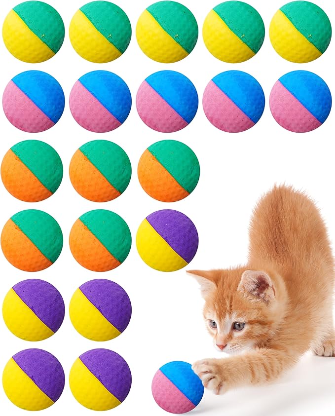 PET SHOW 20 Pack 1.57" Cat Toy Balls Soft EVA Foam Interactive Indoor Kittens Toys 40mm Dia. Small Dogs Puppies Pet Soccer Ball Bulk Activity Chase Quiet Play Two-Colors Cats Sponge Balls