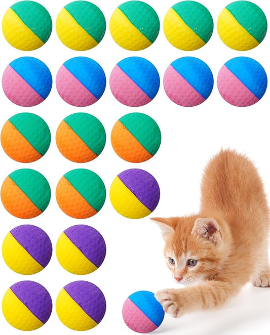 PET SHOW 20 Pack 1.57" Cat Toy Balls Soft EVA Foam Interactive Indoor Kittens Toys 40mm Dia. Small Dogs Puppies Pet Soccer Ball Bulk Activity Chase Quiet Play Two-Colors Cats Sponge Balls