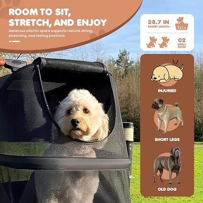 Premium Large Dog Stroller for Pets up to 55lbs, Dog Stroller for Medium Dogs, All-Terrain pet Stroller with Carbon Steel Frame & Breathable Mesh, Black & Grey (Large)