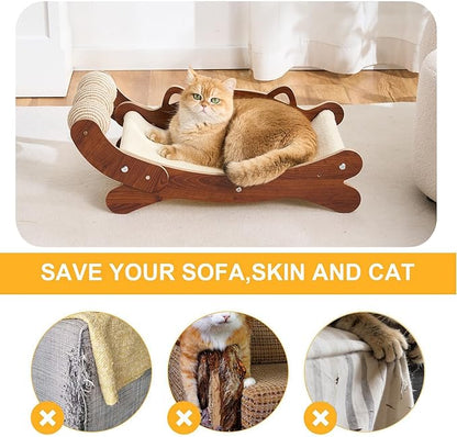 Natural Sisal Cat Scratch Pad with Sisal Cat Scratching Balls, Large Cat Scratcher Bed Hammock Lounge for Scratching Pad, Protects Furniture(Caramel)