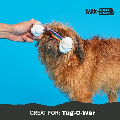 Barkbox Dog Toys – Toy G BIV Rainbow Super Chewer Tug Toy for Enthusiastic Chewers with Double Reinforced Strap and Tough Rubber Clouds – Small