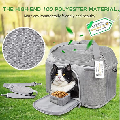 Large Cat Carrier for 2 Cats, Soft Side Pet Carrier for Cats Small Dog, Collapsible Travel Dog Carrier Bag TSA Airline Approved Dog Carrier Backpack,Grey