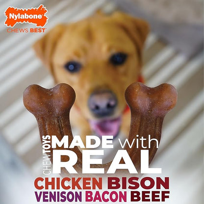 Nylabone Strong Chew Dog Toy 4-Pack Made with Real Bacon, Bison, Venison, Beef, & Chicken, Durable Chew Toys for Aggressive Chewers, Long Lasting Dog Bone, Small Breeds - Up to 25 lbs, 4 Count