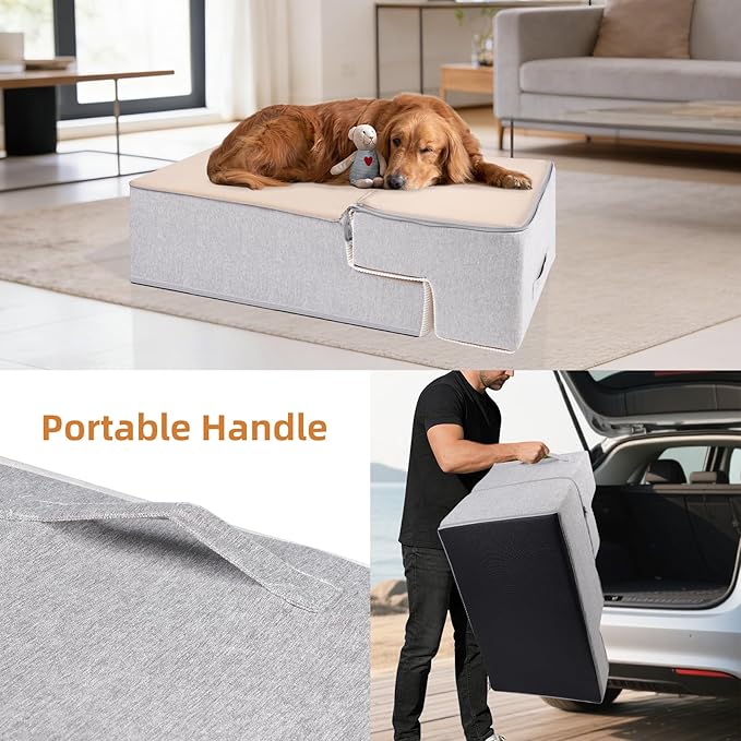 Dog Stairs for Small Dogs, 18" H, 4-Step Pet Steps for High Beds or Couches, Non-Slip Balanced Pet Ramp for Medium Cats,Indoor Dog Ladder, Beige