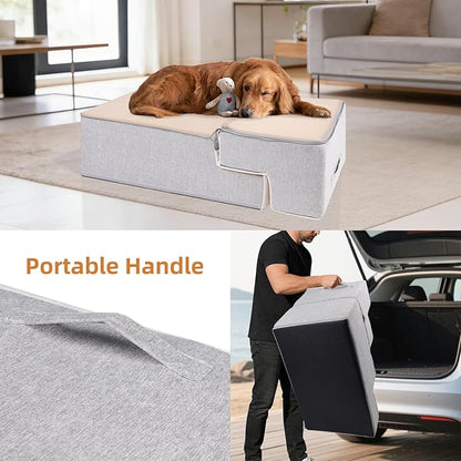Dog Stairs for Small Dogs, 18" H, 4-Step Pet Steps for High Beds or Couches, Non-Slip Balanced Pet Ramp for Medium Cats,Indoor Dog Ladder, Beige