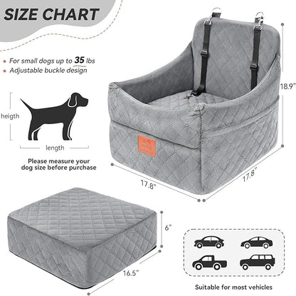 GL GLENSLAVE Dog Car Seat for Small/Medium Dogs, Dog Booster Car Seats with Thick Cushion for Dogs Under 35lbs, Detachable Washable Pet Carseat with Storage Pockets, 2 Safety Belts