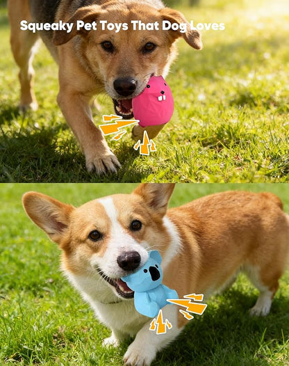 Deeow Natural Latex Dog Toys 2 Pack - Koala & Kangaroo Squeaky Dog Enrichment Toys, Puppy Teething Clean Toys for Small Medium Dogs, Milk Scented Interactive Pet Toys for Anxiety Boredom Relieve
