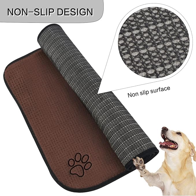 Sinland Microfiber Large Pet Food Mat Dog Feeding Mat Pet Bowl Mat with Anti-Skid Backing 21 Inch x 32 Inch Brown
