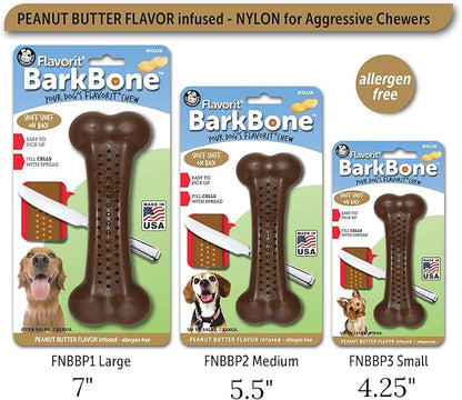Pet Qwerks Barkbone Flavorit Peanut Butter Flavor Bone - Fillable Surface for Spreads; Tough Durable Toys for Aggressive Power Chewers | Made in USA - Medium & Small Dogs