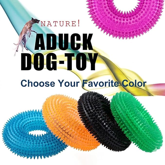 ADUCK Dog Squeaky Chew Toys for Aggressive Chewers, Small Medium Large Dogs Teeth Cleaning Soft Natural Rubber Float Toy for Indoor Outdoor Water Pool, Donut Ring Design 4.92 inch, Pack of 4