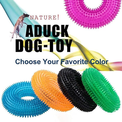 ADUCK Dog Squeaky Chew Toys for Aggressive Chewers, Small Medium Large Dogs Teeth Cleaning Soft Natural Rubber Float Toy for Indoor Outdoor Water Pool, Donut Ring Design 4.92 inch, Pack of 4