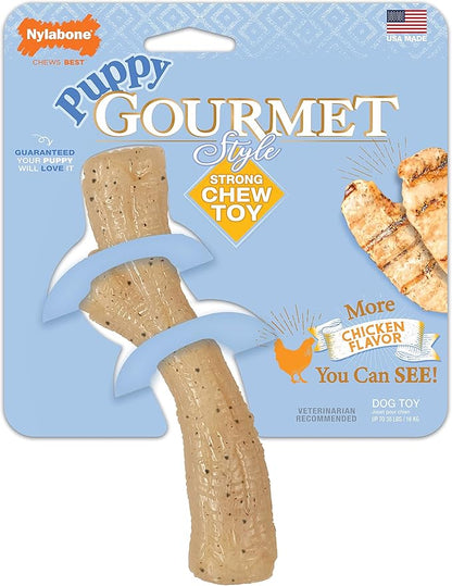 Nylabone Gourmet Style Stick Strong Chew Toy for Puppies, Soothing Puppy Teething Toys, Puppy Enrichment, Chicken Flavor, Medium - Up to 35 lbs., 1 Count
