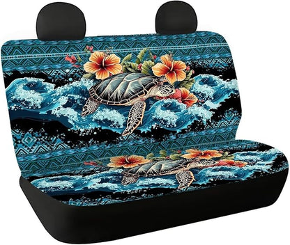 AFPANQZ Sea Turtle Flower Car Seat Cover for Rear Bench Seats Polyester Fabric Protects Against Dirt Pet Fur Dog Hair, Easy to Install with Universal Fit for Cars Trucks and SUV