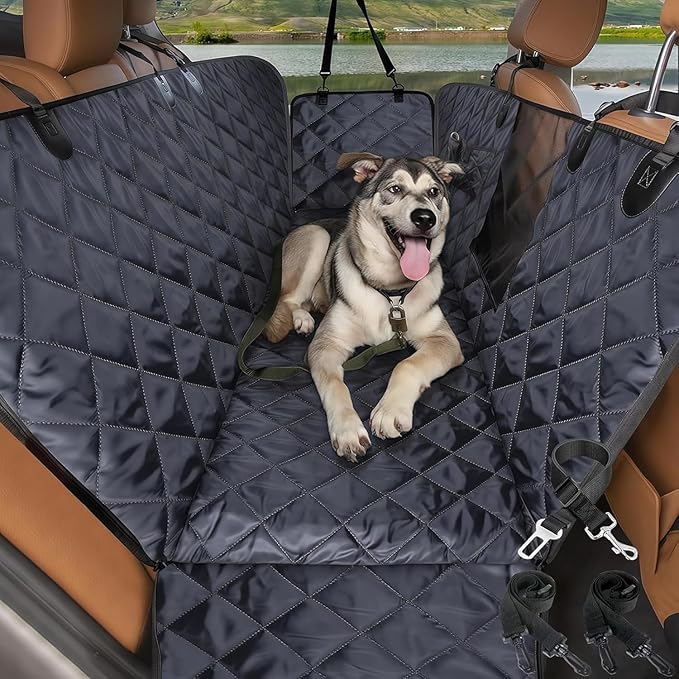 Truck Dog Seat Cover for Pickup Back Seat | Mesh Window & Seat Belt | 100% Waterproof Dog Hammock for Car Safe Travel with Side Door Protectors | Non-Slip, Scratchproof Pet Rear Seat Cover