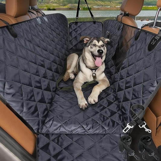 Truck Dog Seat Cover for Pickup Back Seat | Mesh Window & Seat Belt | 100% Waterproof Dog Hammock for Car Safe Travel with Side Door Protectors | Non-Slip, Scratchproof Pet Rear Seat Cover