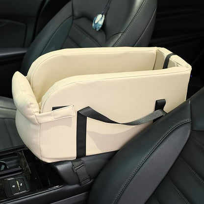 Waterproof Faux Leather Center Console Dog Car Seat, 2-in-1 Portable Puppy Carrier & Armrest Booster Seat for Small Dogs, Easy-to-Clean Tech Fabric, Sturdy Cushioned, Anti-Collapse Walls, Under 11 lbs