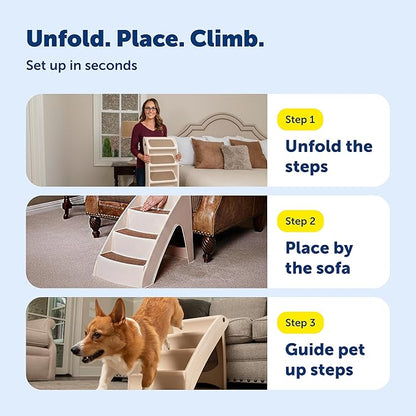 PetSafe CozyUp Folding Dog Stairs, Portable Indoor/Outdoor Pet Steps for Bed & Couch, Grey, 25 Inch