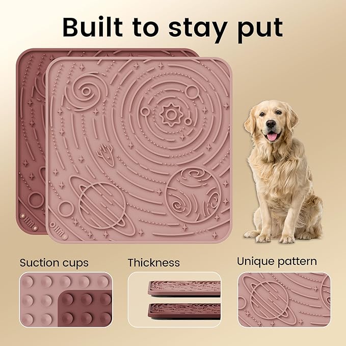 OHMO Lick Mat for Dogs and Cats(Large, Mars&Coral, 2pcs) Enrichment Accessories Toy Space Star Easy Clean Pet Slow Feeder/Suction Cups, Licking Pad for Anxiety Relief and Boredom Reduction