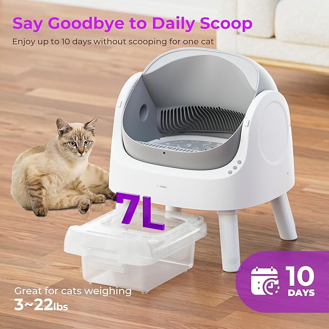 PetPivot Automatic Litter Box for Cats, Open-Top Design with Safety Sensors, Includes Liners and Litter Mat, Suitable for Multi-Cat Homes, Grey