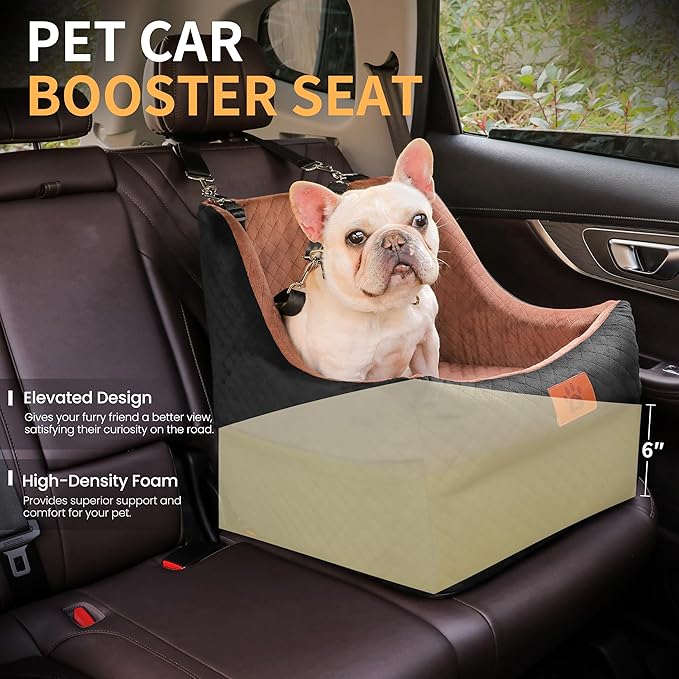 Dog Car Seat for Medium Dogs Up to 35lbs, Pet Booster Seat with 2 Safety Belts, Detachable Washable, Non-Slip Stable Base, Portable Puppy Car Seat for Travel & Outdoor Daily Use