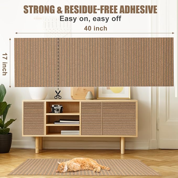 Natural Cork-Cat Scratch mat-Cat Scratch Pad Rug-cat Couch Protector-Scratch Furniture Protector for Post/Sofa/Floor-Wall Scratchers for Indoor-Carpets Scratching-Stretching-Kitty Gifts-Khaki 40*17IN
