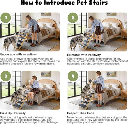5-Step Dog Stairs for Large Dogs, Solid Wooden Dog Steps for Beds/Couch with Carpet, 24 Inches Anti-Slip Pet Stairs for High Beds, Ramp for Older/Senior Dogs, Pet Bed Stairs to Get on Bed/Sofa