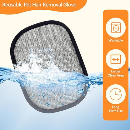 Pet Hair Removal Glove for Cats & Dogs, Upgraded Electrostatic Five-Finger Pet Fur Remover Gloves with a Fine-Tooth Comb Brush, Reusable Hair Removal Tool for Fabric Surface, Car Seat (9.45" x 6.69")