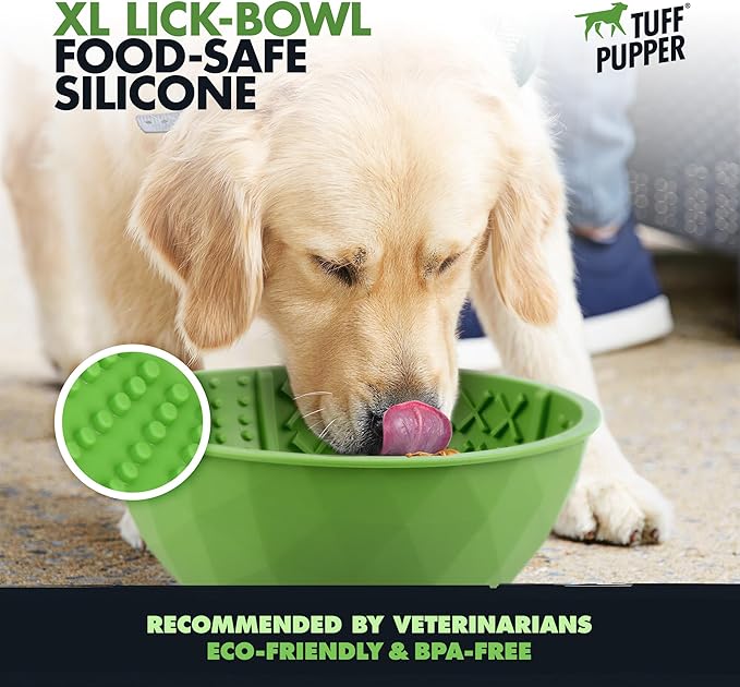 Tuff Pupper XL Dog Lick Bowl | Thick Silicone Lick Mat | Long Lasting 4 Texture | Large Slow Feeder Bowl | Calms Anxiety & Boredom | Stable & Wobble Mode | Easy Clean Dishwasher Safe | NOT for Chewing
