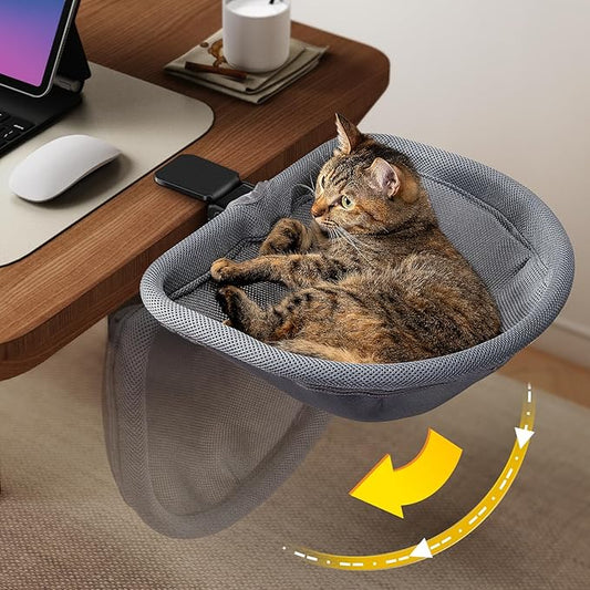 Cat Desk Bed - One-Click Folding, Sunken Design & Space-Saving Semi-Circular Cat Bed, Mesh Cover Material, Suitable for Various Desktops-Maximum Hold Up to 40lb