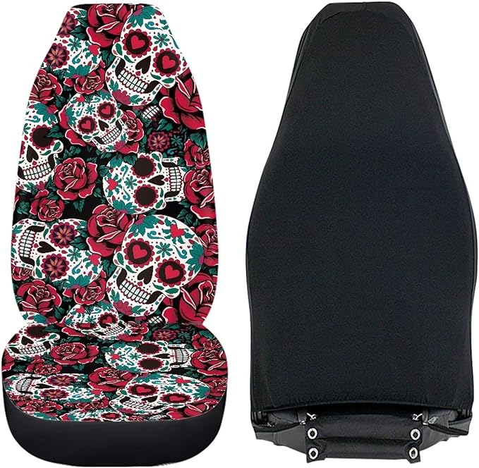 Dreaweet Halloween Car Seat Covers Front Seats Only Goth Car Accessories 2 Piece Red Rose Skull Front Car Seat Cover Washable Universal Fit Most Cars SUV Sedan Trucks