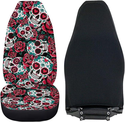 Dreaweet Halloween Car Seat Covers Front Seats Only Goth Car Accessories 2 Piece Red Rose Skull Front Car Seat Cover Washable Universal Fit Most Cars SUV Sedan Trucks