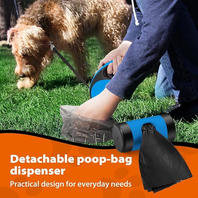 Upgraded Retractable Dog Leash with Chew Proof Extender, Pet Walking Leashes with Poop Bag Holder, 16Ft Heavy Duty Retractable Pet Leash for Medium Large Dogs up to 110lbs, Anti-Slip Grip