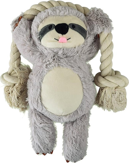 Native Pup Dog Toy Rope and Plush Stuffed Squeaker, Tug of War Toys for Dogs, Puppy Welcome Home Add on for Pets (Sloth)
