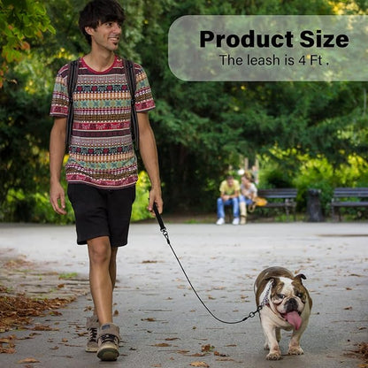 4FT Heavy Duty Dog Leash with Chew Proof Handle, Stainless Wire Cable Training Leash for Large Medium Dogs - Black