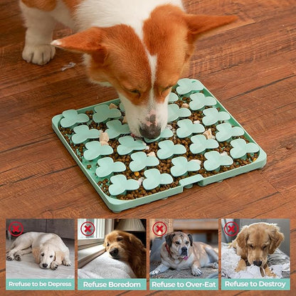 Puzzle Feeder Snuffle Mat for Dogs, Lick Mat for Dogs to Slow Down Eating, Dog Puzzle Toys for Large and Medium Breed Dogs, Silicone Dog Bowls for Dry, Wet, Raw Food, Green