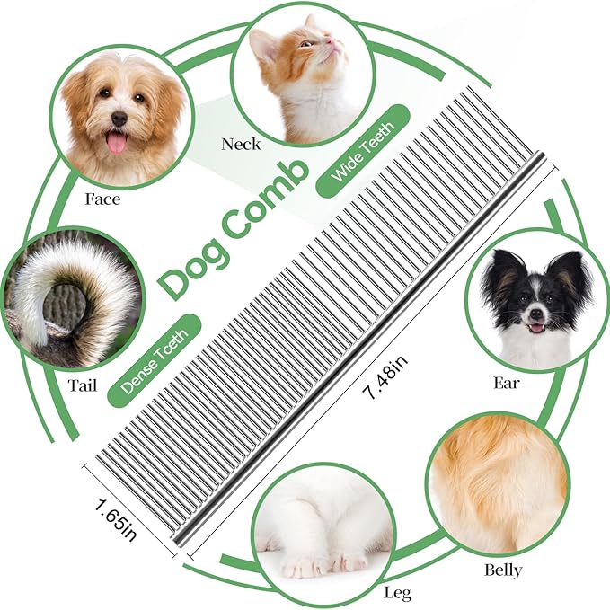 Dog & Cat Brush,Pet Grooming Kit 4PCS- Dog Brush for Shedding| A Pair Pet Hair Removal Gloves| Metal Comb for dog.Removes Undercoat, Tangled, Dirt and Massages. All hair Types