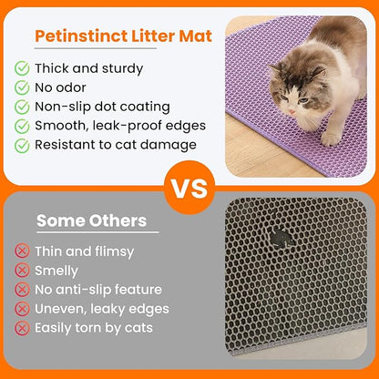 Jumbo Cat Litter Mat, 46x26 Inches Double Layer Honeycomb Litter Trapping Mat, Non Slip Waterproof Urine Proof Extra Large Cat Litter Box Mat, Kitten Supplies and Essentials, XXL, Purple
